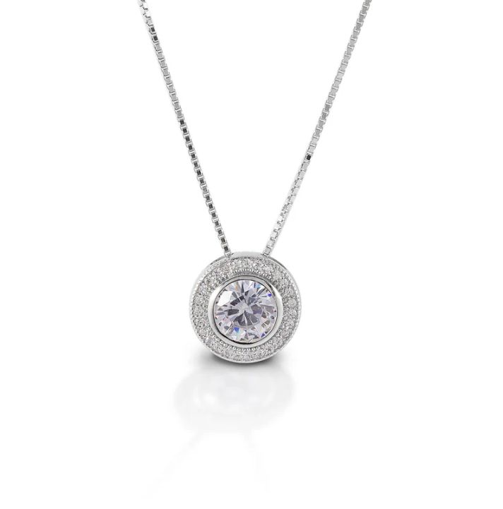 Kelly Herd Round Bezel Set Pave Necklace - Sterling Silver