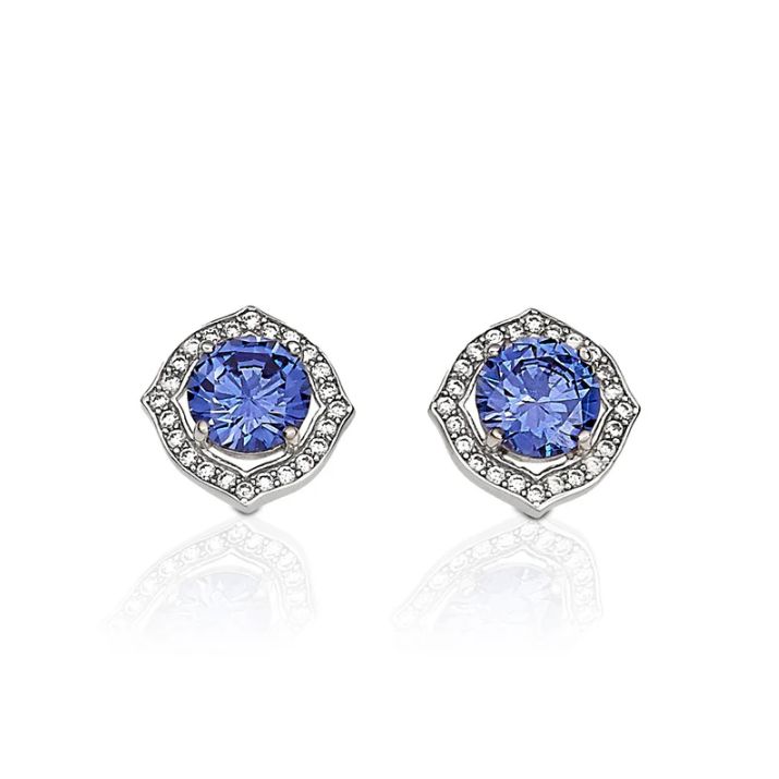 Kelly Herd Blue with Clear Accents Earring - Sterling Silver