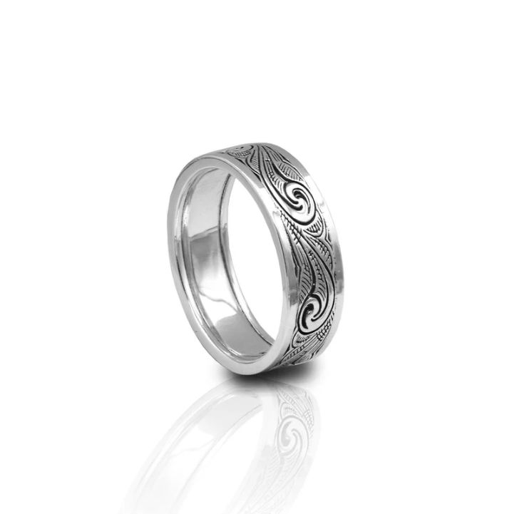 Kelly Herd Men's Engraved Western Wide Band Ring - Sterling Silver