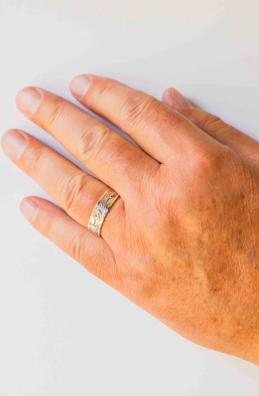 Kelly Herd Men's Engraved Western Wide Band Ring - Sterling Silver