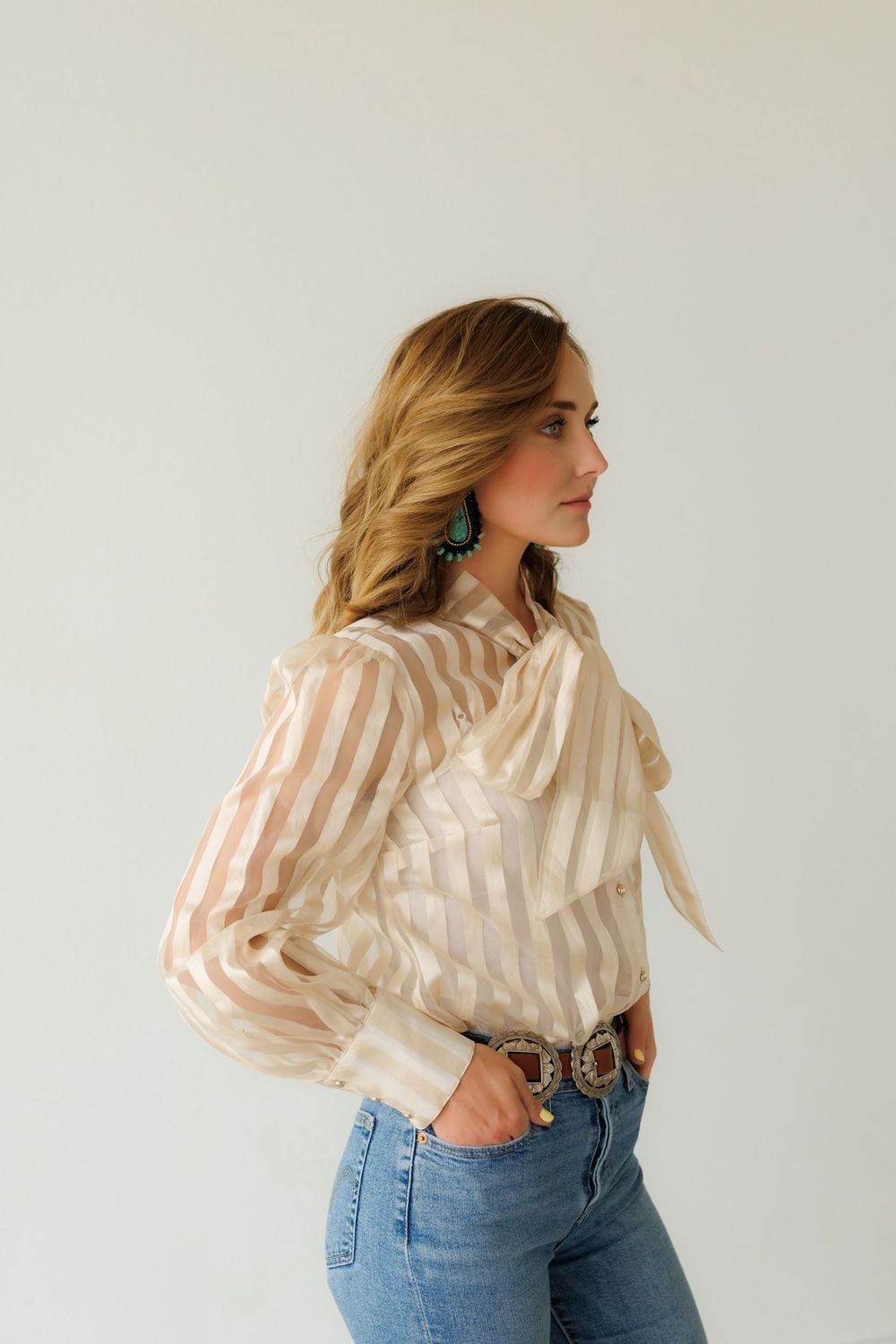 Cream Stripe Tie Top