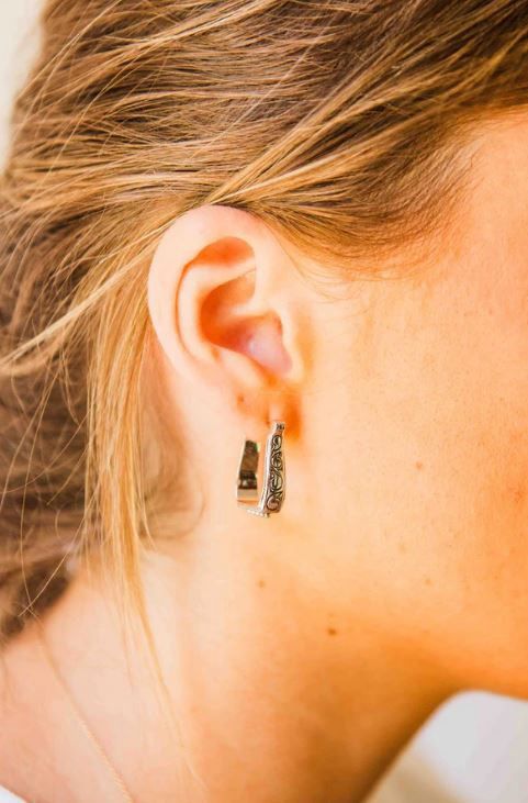 Kelly Herd Engraved Stirrup Earring - Sterling Silver