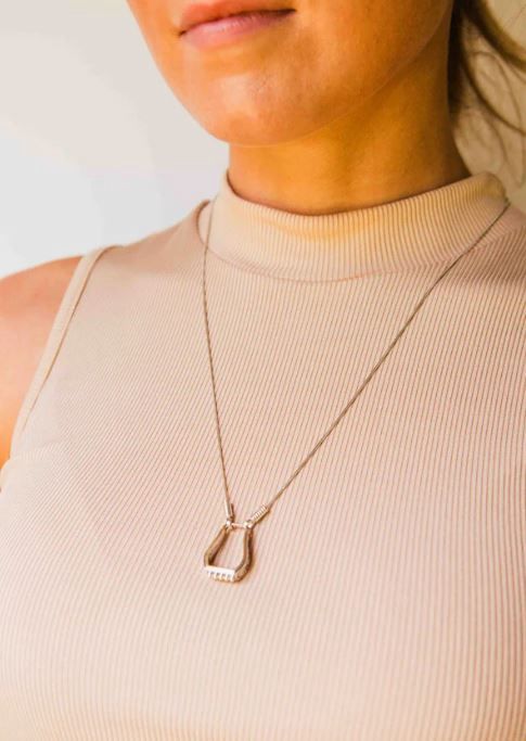 Kelly Herd Two Tone Engraved Western Stirrup Necklace - Sterling Silver