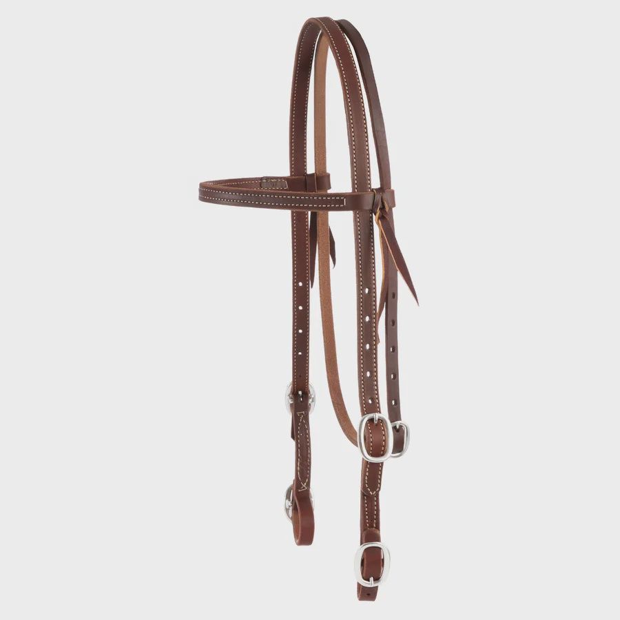 Working Tack Double and Stitched Browband Headstall, Buckle Bit Ends