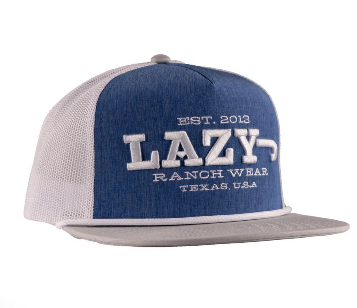 Lazy J Ranch Dime Box Classic Rope Trucker Hat, Color: White/Blue