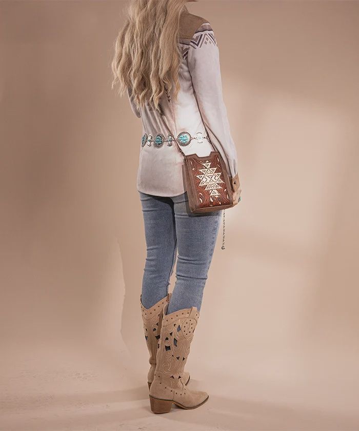 Trinity Ranch Sandstone Motif Tooled leather Crossbody