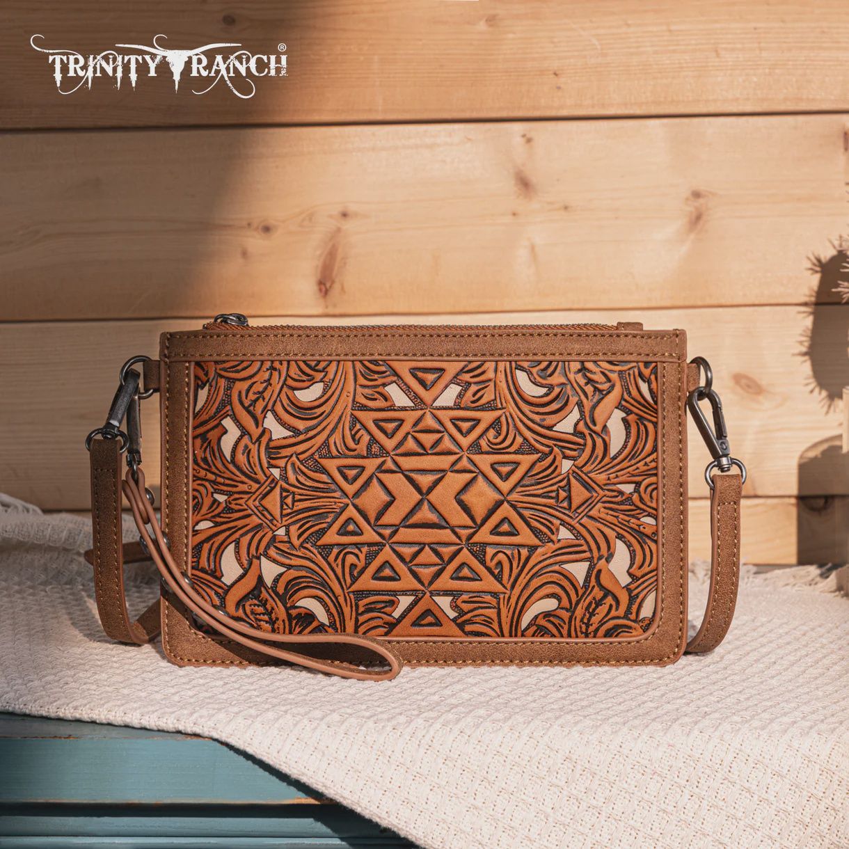 Trinity Ranch Floral Aztec Tooled Collection Clutch/Crossbody