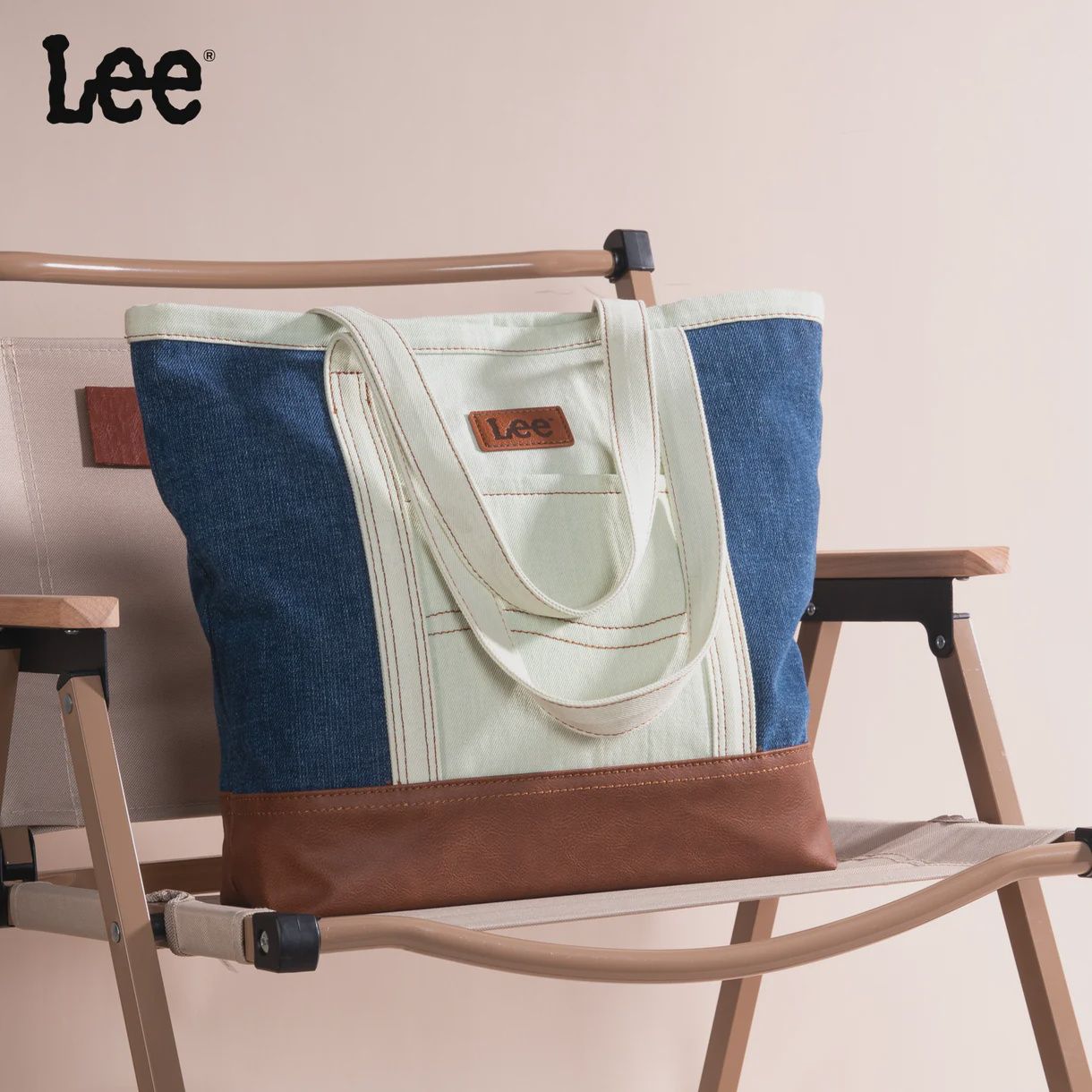 Large Denim Patchwork Canvas Tote Bag