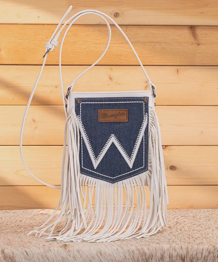 Wrangler Western Wing Fringe Crossbody Purse, Color: Beige