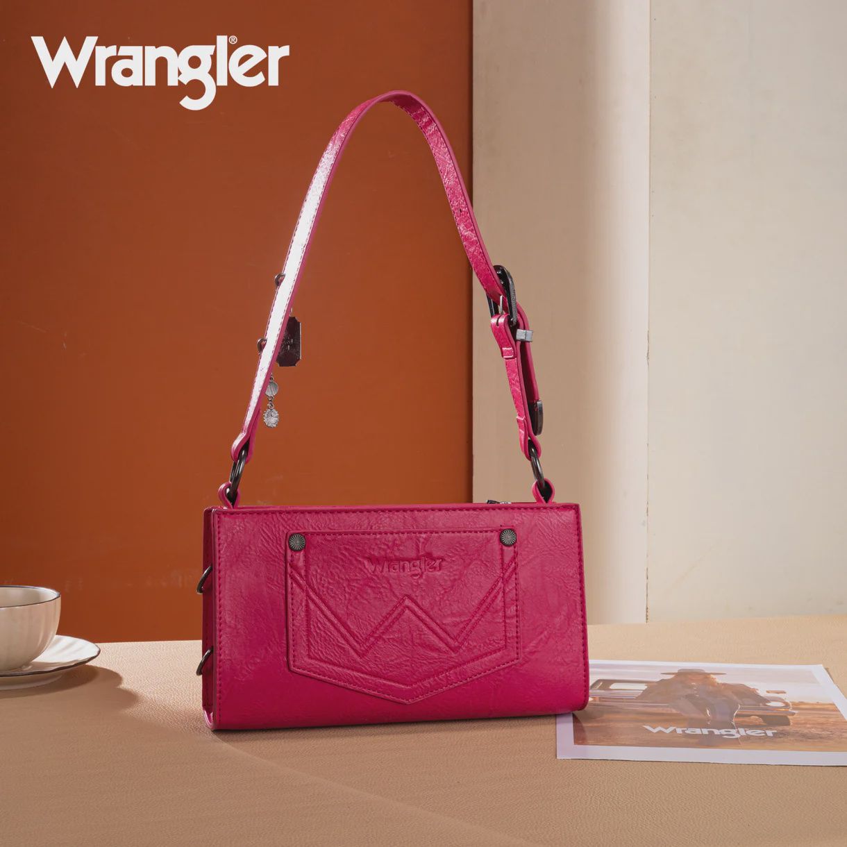 Wrangler Buckle Charm Small Shoulder Bag, Color: Hot Pink