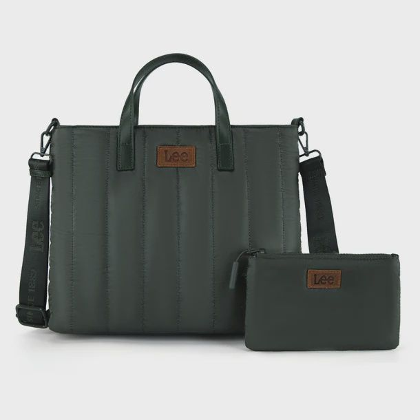 Quilted Puffer Tote/Crossbody With Pouch, Color: dark gren