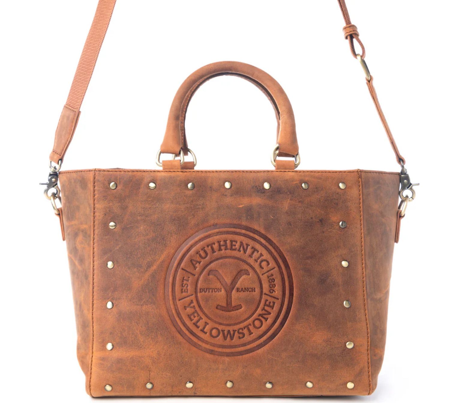 Yellowstone Valley Soul Studded &amp; Embossed Tote Leather Bag in Amber