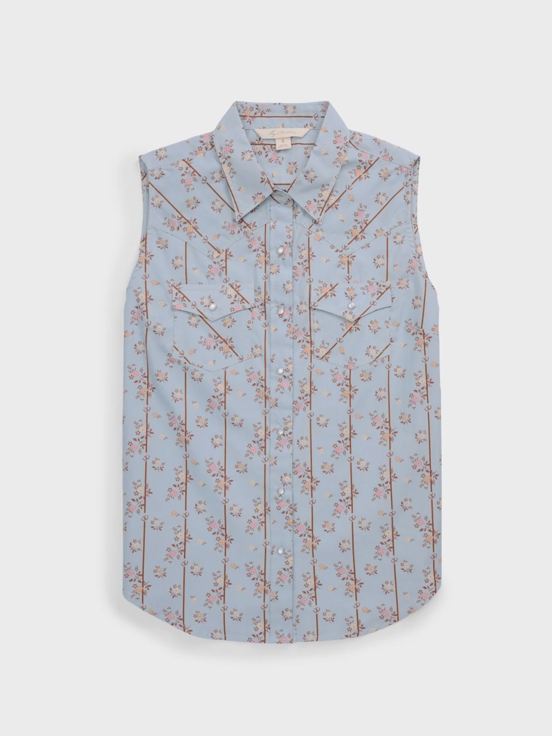 Women's Ely Walker Stone Blue Horseshoe Floral Print Sleeveless Shirt