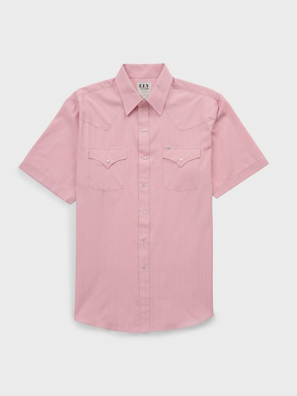 Men's Ely Cattleman Short Sleeve Tonal Dobby Dusty Pink Western Snap Shirt