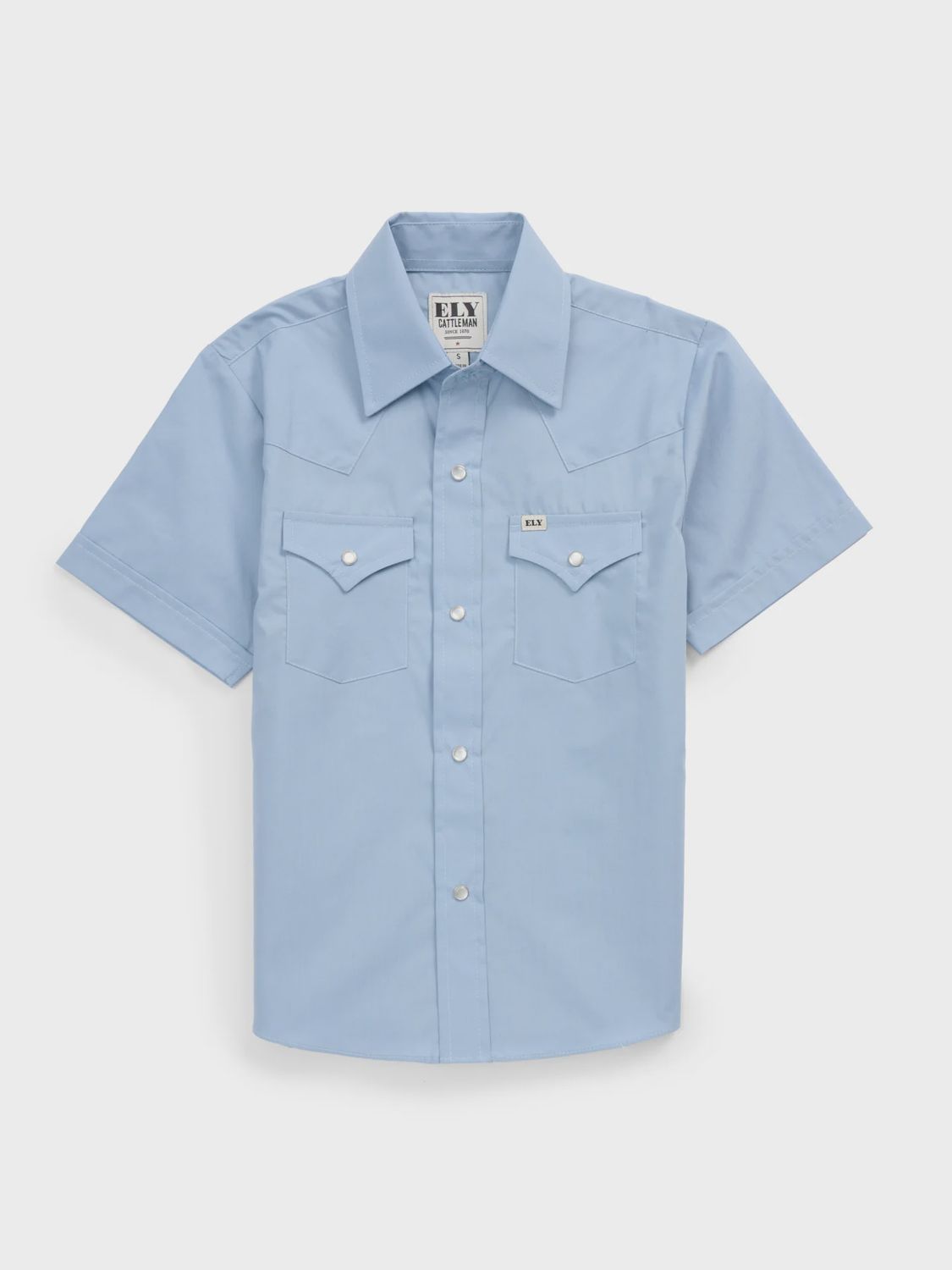 Boy's Ely Cattleman Short Sleeve Solid Stone Blue Western Snap Shirt