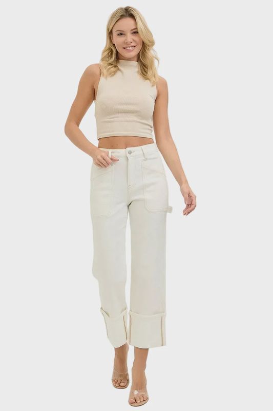 Risen Jeans - High Rise Straight Turn Up Cuffed Pants