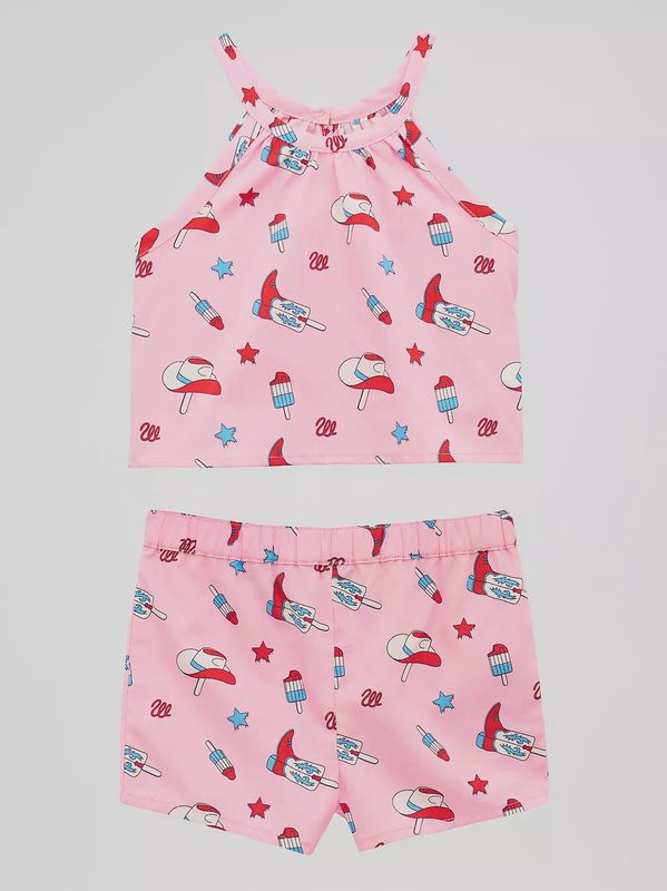 Little Girl's Western Print Shorts Set-Pink