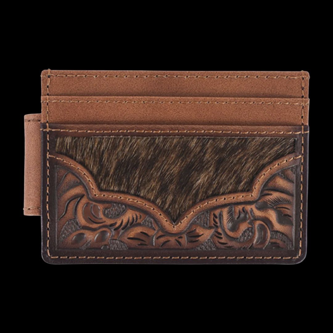 Justin Men's Slim Card Floral Tooled W/Hair On Wallet