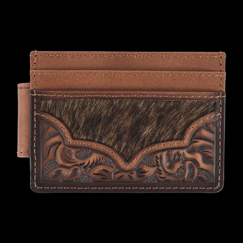 Justin Men's Slim Card Floral Tooled W/Hair On Wallet