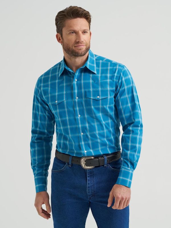WRANGLER WRINKLE RESIST TURQOUISE PLAID