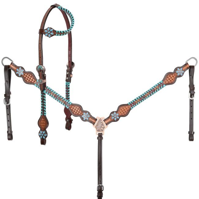 Turquoise Trailblazer One Ear Headstall and Breast Collar Set