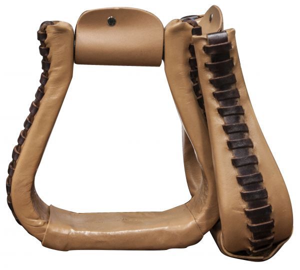 Leather covered western stirrups, Color: Light