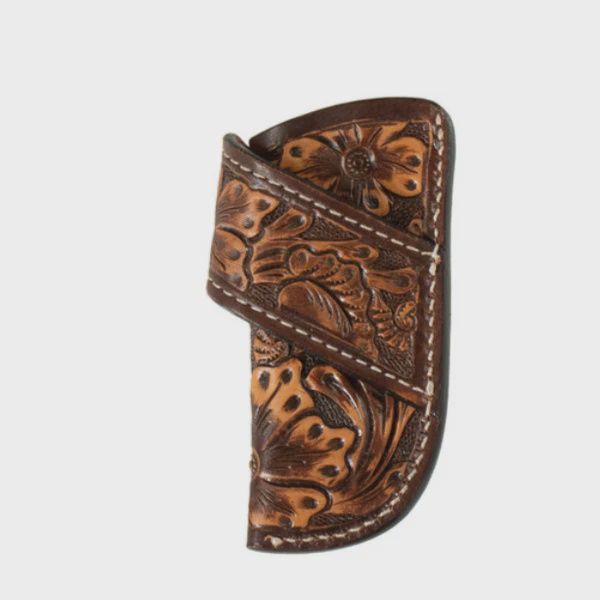3D Leather Knife Sheath Hand Tooled Design- Brown