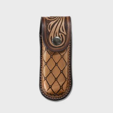 3D Leather Knife Sheath Closed Diamond Floral Pattern- Brown