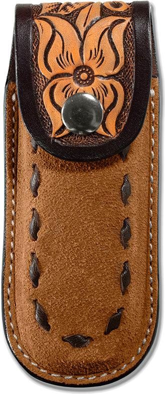 3D Tan Roughout with Hand Tooled Floral Leather Knife Sheath