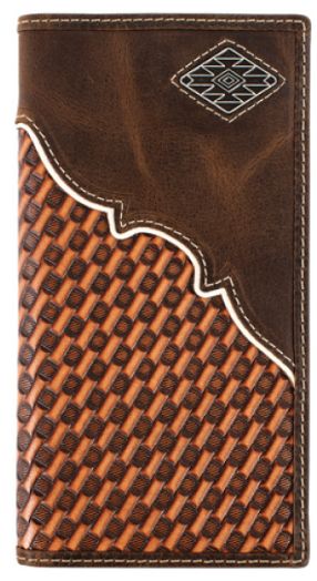 Men’s Rodeo Wallet – Two-Toned Brown Basketweave w/ Yoke &amp; Concho