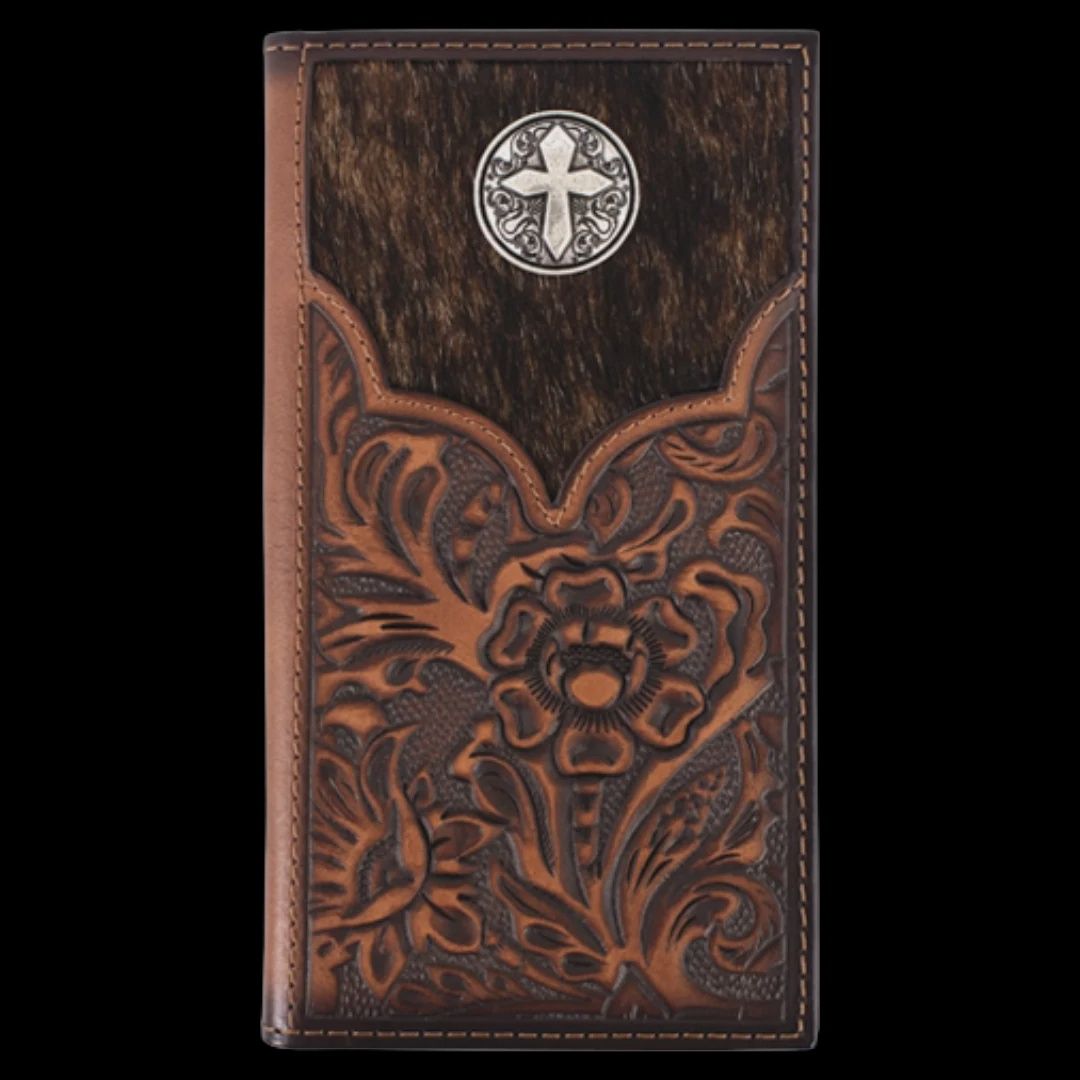 Justin Men's Genuine Leather Floral Tooled With Hair On Rodeo Wallet