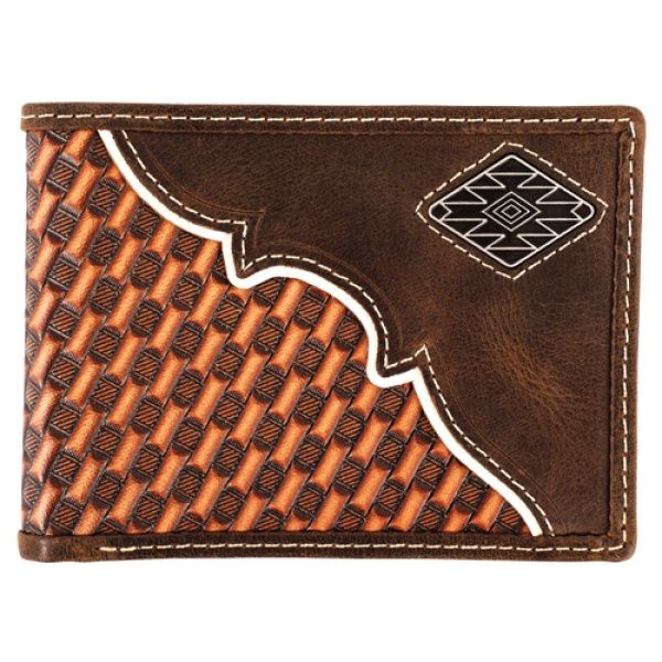Men’s Bifold Wallet – Two-Toned Brown Basketweave w/ Yoke &amp; Concho
