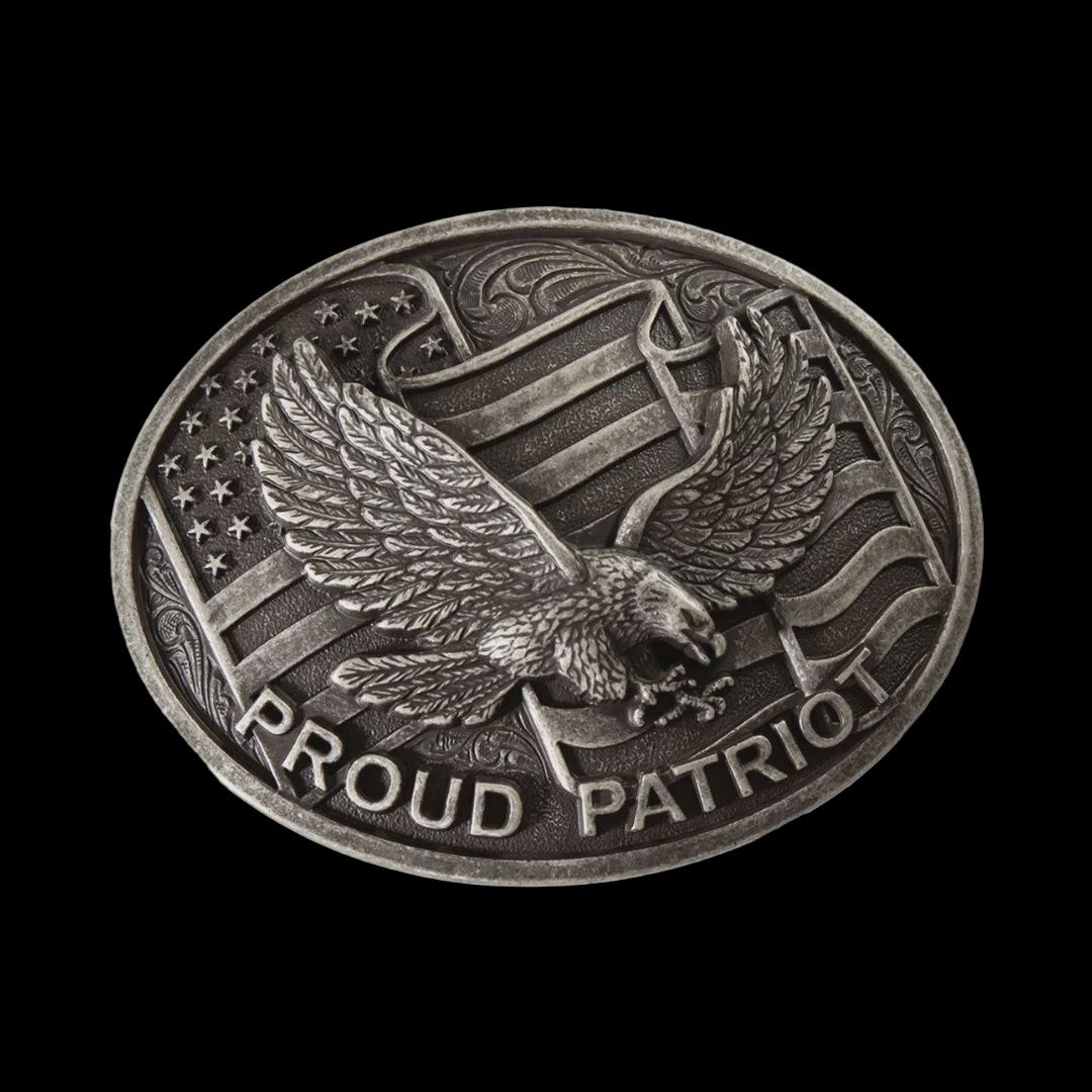 Nocona Men's Oval Proud Patriot Antique Silver Belt Buckle