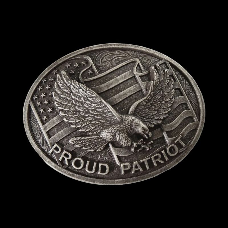 Nocona Men's Oval Proud Patriot Antique Silver Belt Buckle