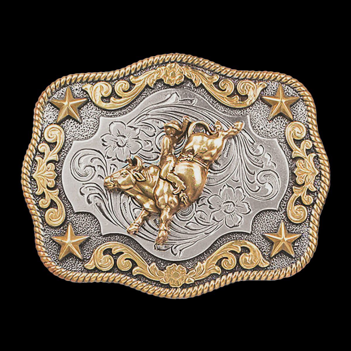 Nocona Youth Bullrider &amp; Stars Rectangle Belt Buckle