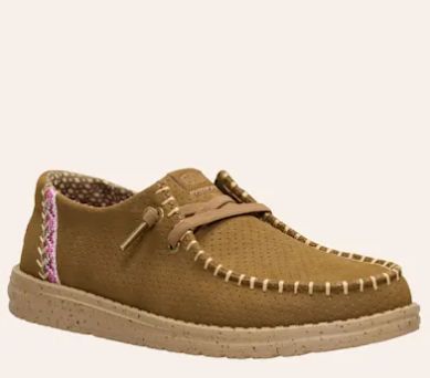 Hey Dude Women's Wendy Classic Micro Perf Malt Brown Faux Suede Moc Toe Shoes