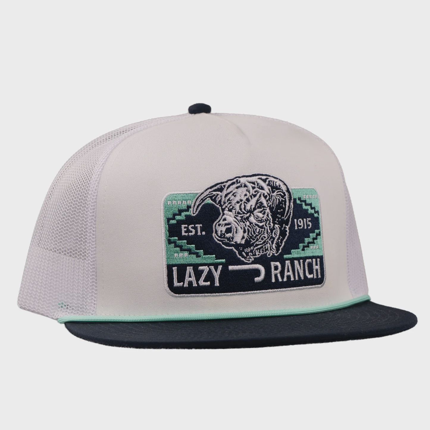 Lazy J Ranch White &amp; Navy Presidio Classic Rope Trucker Hat