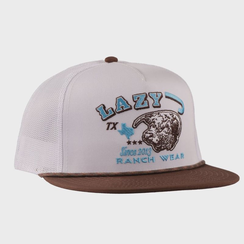 Lazy J Ranch White &amp; Brown Desert Frost Classic Rope Trucker Hat