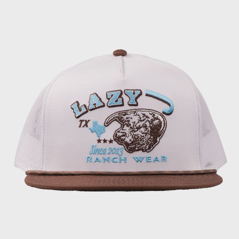 Lazy J Ranch White &amp; Brown Desert Frost Classic Rope Trucker Hat