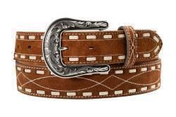 Nocona Ladies Belt 1 1/2 Roughout Boot Stitch Step Lacing Rust