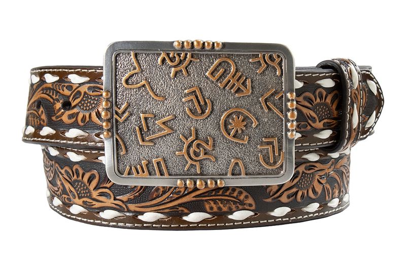 Angel Ranch Ladies Belt 1 1/2 Floral Embossed Brown