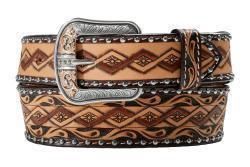 3D Mens Belt 1 3/4-1 1/2 Scroll Nail Head Brown