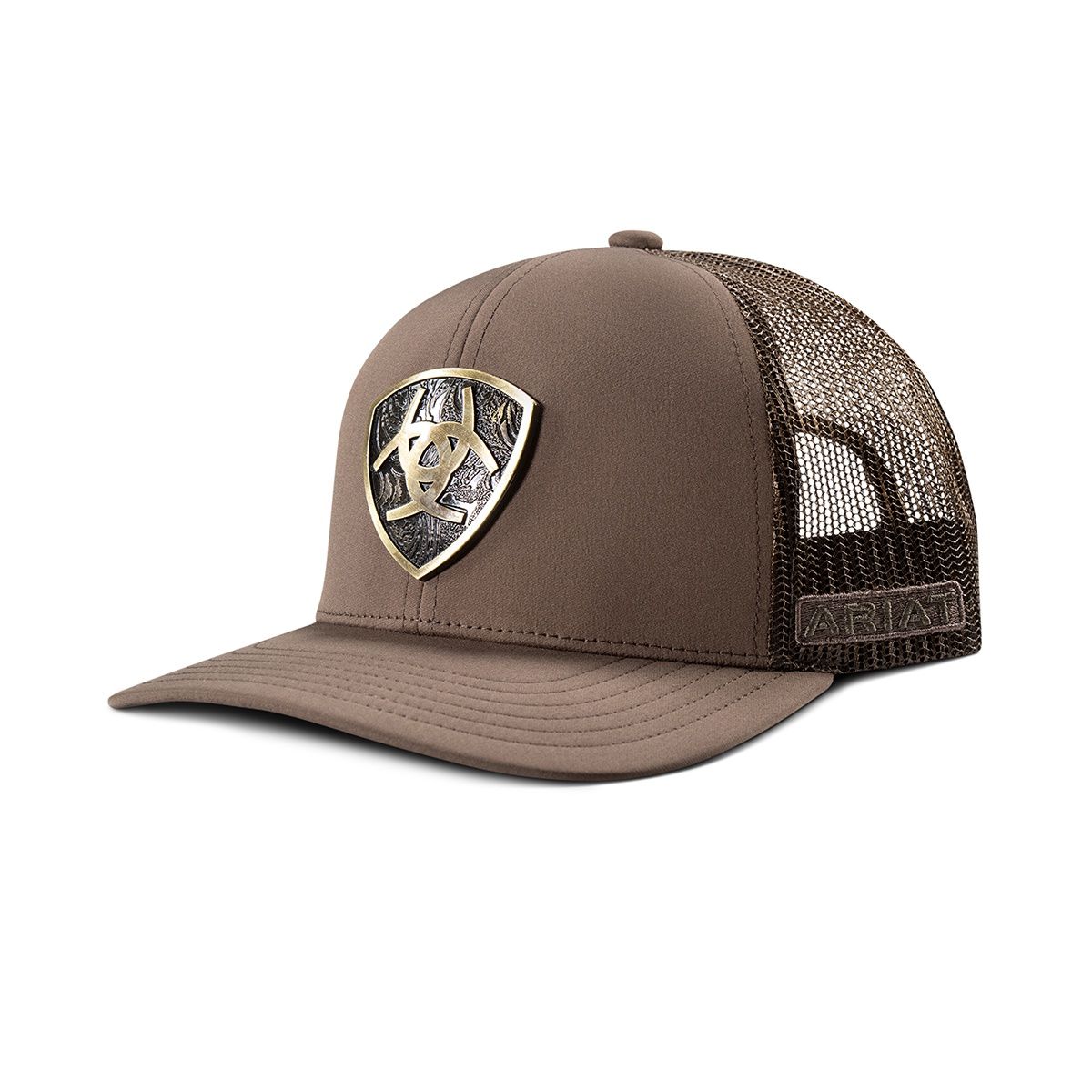 Ariat Mens Cap Snap Back Metal Shield Brown