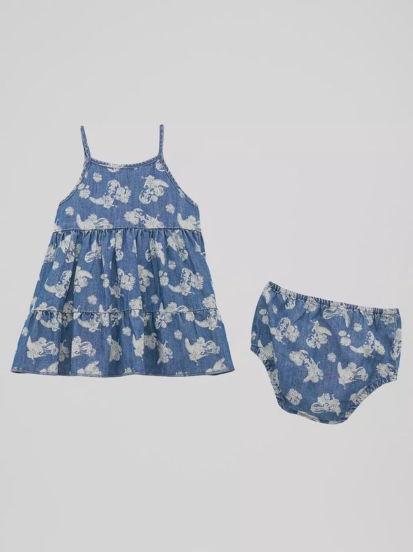 Little Girl's Printed Denim Tiered Dress