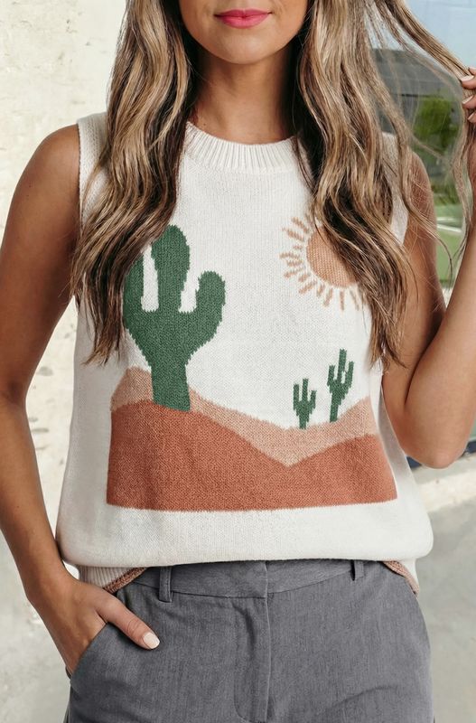 Cactus Western Oasis Loose Sweater Vest