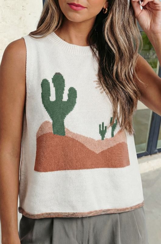 Cactus Western Oasis Loose Sweater Vest