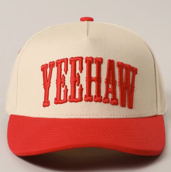 Yeehaw Two-Tone Embroidered Trucker Hat, Color: Red