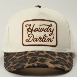 Howdy Darlin' Embroidered Leopard Brim Trucker Hat, Color: Beige