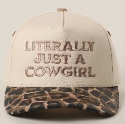 Literally Just A Cowgirl Leopard Trucker Hat, Color: Beige