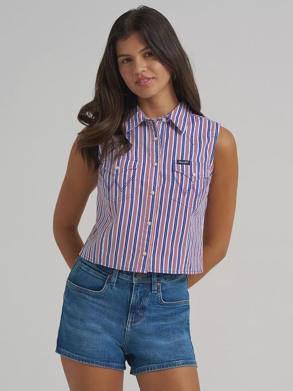 Women's Wrangler Striped Sleeveless Snap Shirt